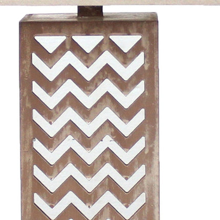 28" Distressed Natural And Silver Metal Bedside Lamp With Beige Cone Shade HomeRoots