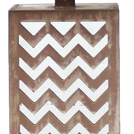 28" Distressed Natural And Silver Metal Bedside Lamp With Beige Cone Shade HomeRoots