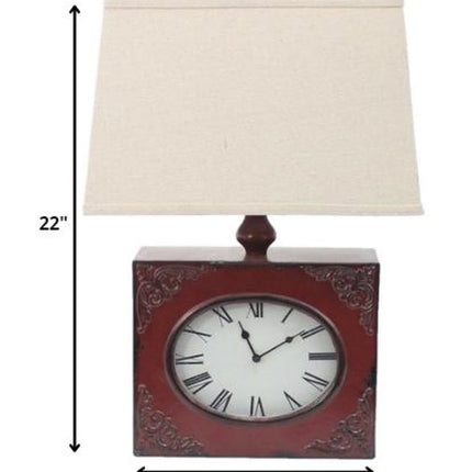 22" Distressed Red Metal Bedside Lamp With Beige Shade HomeRoots