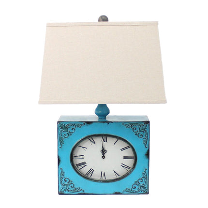 22" Distressed Red Metal Bedside Lamp With Beige Shade HomeRoots
