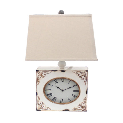 22" Distressed Red Metal Bedside Lamp With Beige Shade HomeRoots