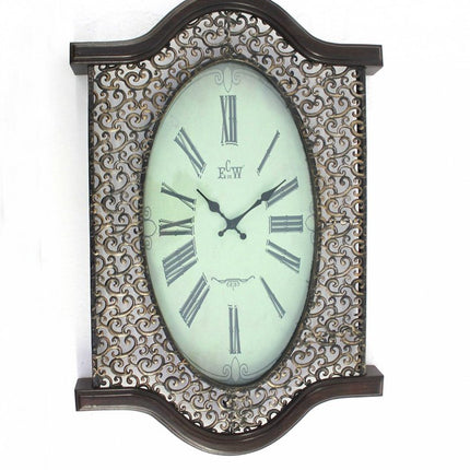 20" Oval Antiqued Bronze Wood and Glass Analog Wall Clock HomeRoots