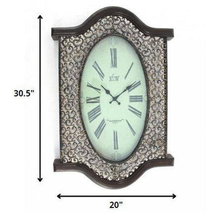 20" Oval Antiqued Bronze Wood and Glass Analog Wall Clock HomeRoots