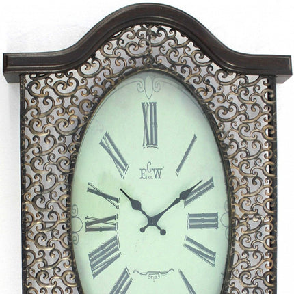 20" Oval Antiqued Bronze Wood and Glass Analog Wall Clock HomeRoots