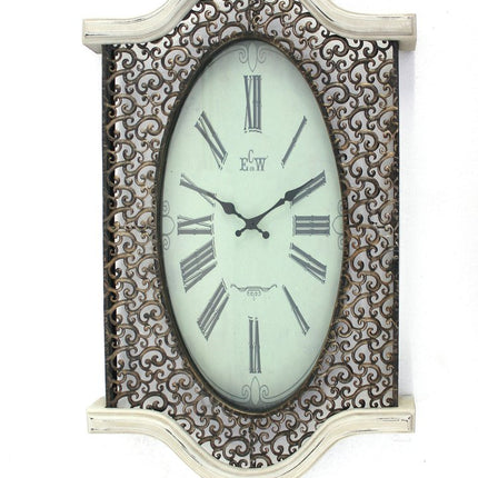 20" Oval Antiqued Bronze Wood and Glass Analog Wall Clock HomeRoots