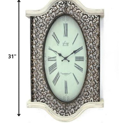 20" Oval Antiqued Bronze Wood and Glass Analog Wall Clock HomeRoots
