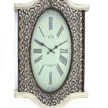 20" Oval Antiqued Bronze Wood and Glass Analog Wall Clock HomeRoots