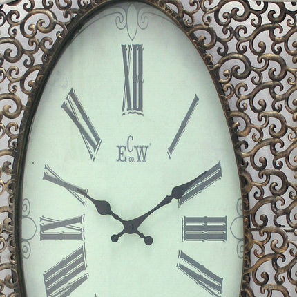 20" Oval Antiqued Bronze Wood and Glass Analog Wall Clock HomeRoots