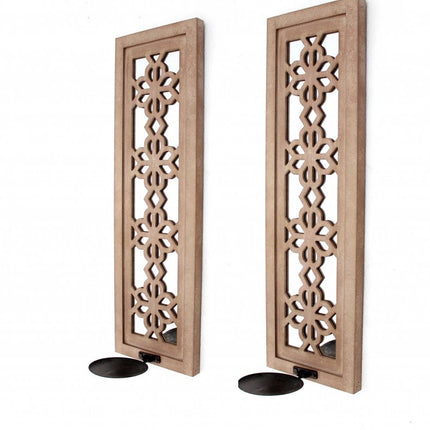 Set of Two Tan Lattice Wall Sconce Candle Holders HomeRoots