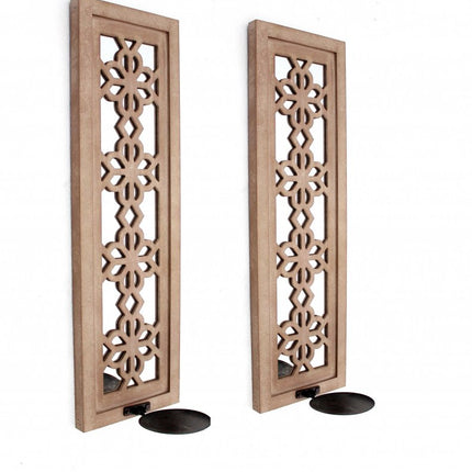 Set of Two Tan Lattice Wall Sconce Candle Holders HomeRoots