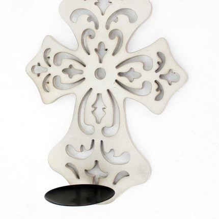11" White Floral Solid Wood Wall Sconce Candle Holder HomeRoots