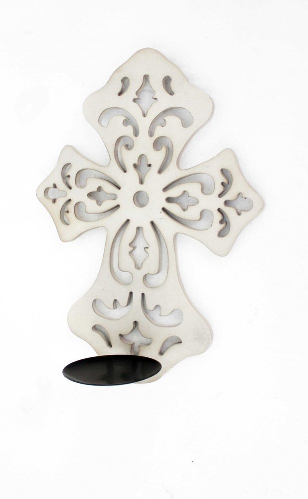 11" White Floral Solid Wood Wall Sconce Candle Holder HomeRoots