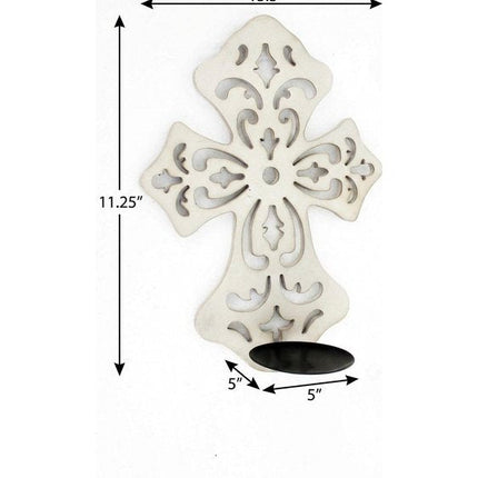 11" White Floral Solid Wood Wall Sconce Candle Holder HomeRoots