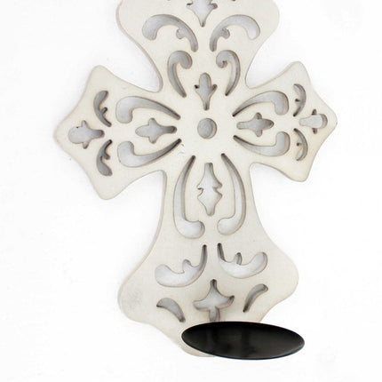 11" White Floral Solid Wood Wall Sconce Candle Holder HomeRoots
