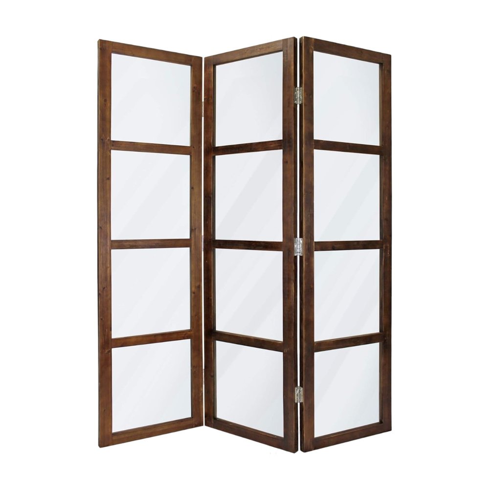 84" Brown Folding Three Panel Screen Room Divider
