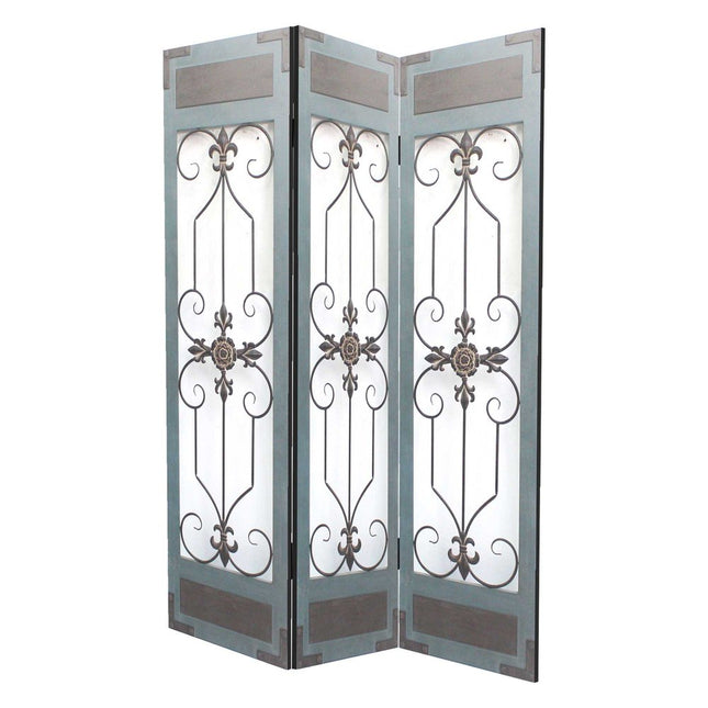 72" Blue Metal Folding Three Panel Screen Room Divider HomeRoots