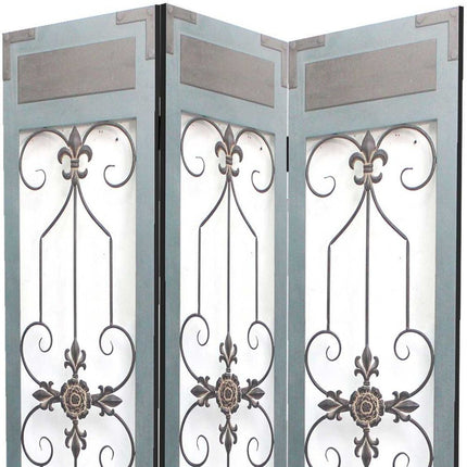 72" Blue Metal Folding Three Panel Screen Room Divider HomeRoots