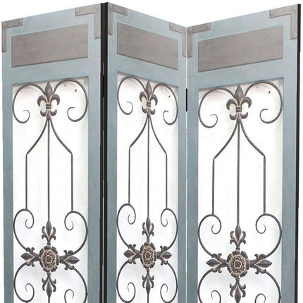 72" Blue Metal Folding Three Panel Screen Room Divider HomeRoots