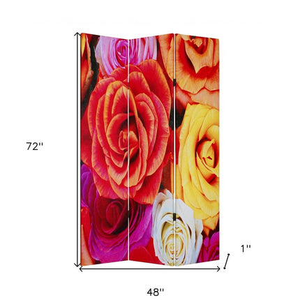 72" Red Canvas Folding Three Panel Screen Room Divider HomeRoots