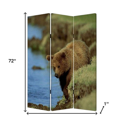 72" Blue And Green Canvas Folding Three Panel Screen Room Divider HomeRoots
