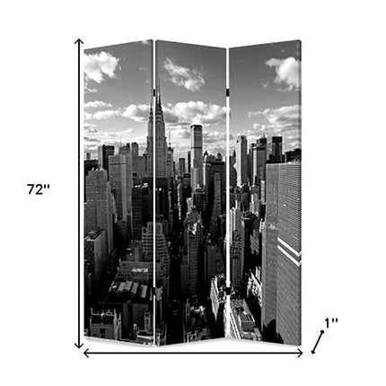 72" Gray Canvas Folding Three Panel Screen Room Divider HomeRoots