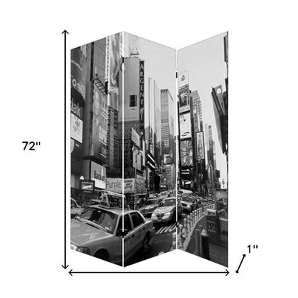 72" Gray Canvas Folding Three Panel Screen Room Divider HomeRoots