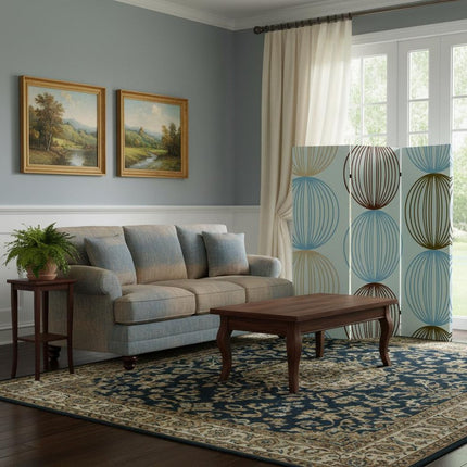 72" Blue Canvas Folding Three Panel Screen Room Divider HomeRoots