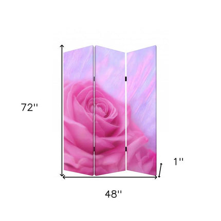 72" Pink Canvas Folding Three Panel Screen Room Divider HomeRoots
