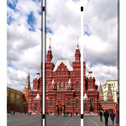 72" Red Blue And Ivory Canvas Folding Three Panel Screen Room Divider HomeRoots