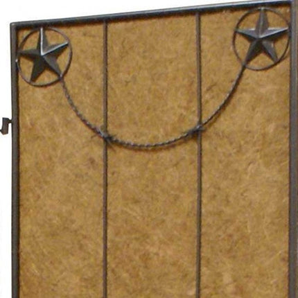 72" Brown Iron Folding Three Panel Screen Room Divider HomeRoots