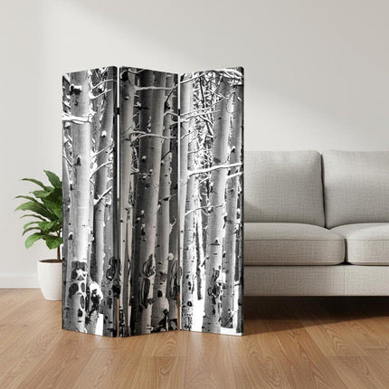 72" Gray And White Canvas Folding Three Panel Screen Room Divider HomeRoots