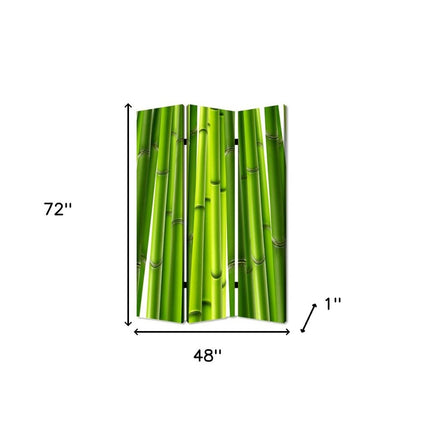 72" Green Canvas Folding Three Panel Screen Room Divider HomeRoots