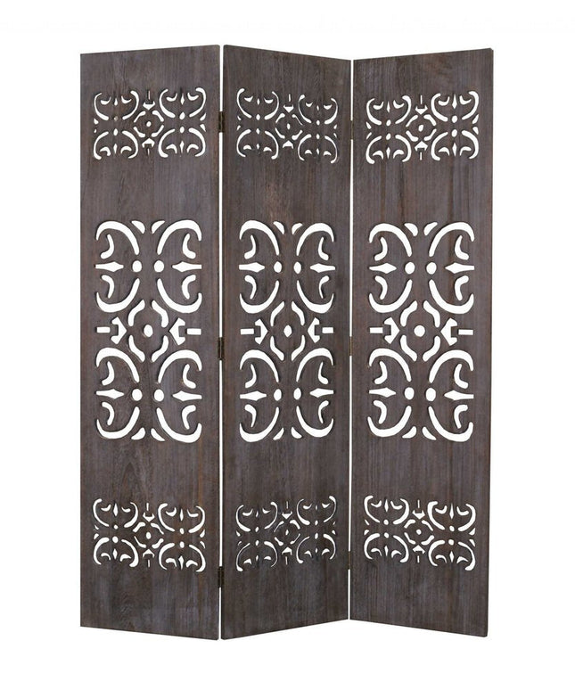 67" Brown Wood Folding Three Panel Screen Room Divider HomeRoots