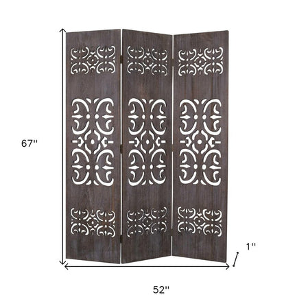 67" Brown Wood Folding Three Panel Screen Room Divider HomeRoots