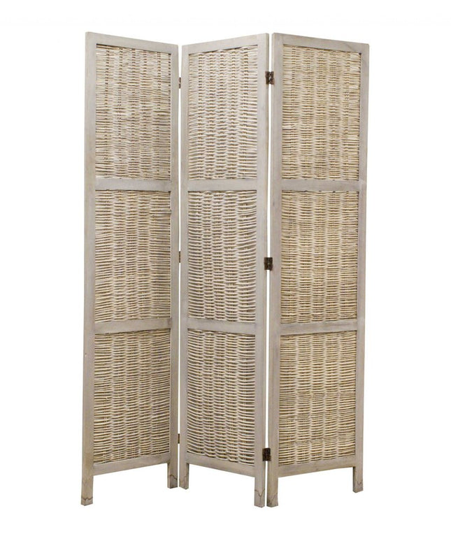 67" Beige Wood Folding Three Panel Screen Room Divider HomeRoots