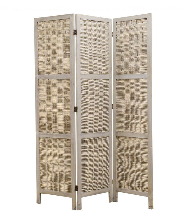 67" Beige Wood Folding Three Panel Screen Room Divider HomeRoots