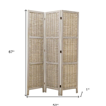 67" Beige Solid Wood Panel Screen Room Divider