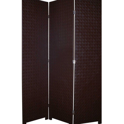 71" Brown Faux Leather Folding Three Panel Screen Room Divider HomeRoots