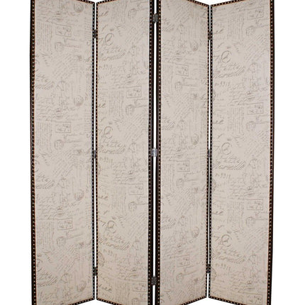 84" Beige Fabric Folding Four Panel Screen Room Divider HomeRoots