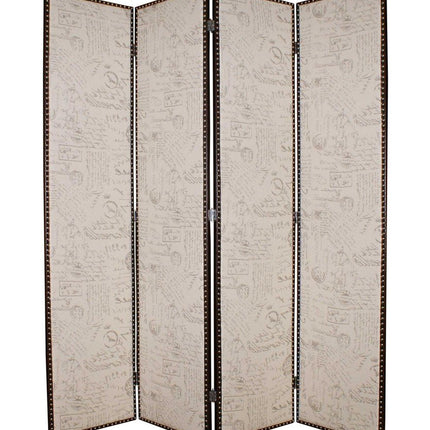 84" Beige Fabric Folding Four Panel Screen Room Divider HomeRoots