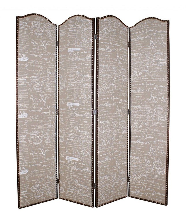 84" Tan Fabric Folding Four Panel Screen Room Divider HomeRoots