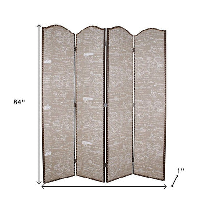 84" Tan Fabric Folding Four Panel Screen Room Divider HomeRoots