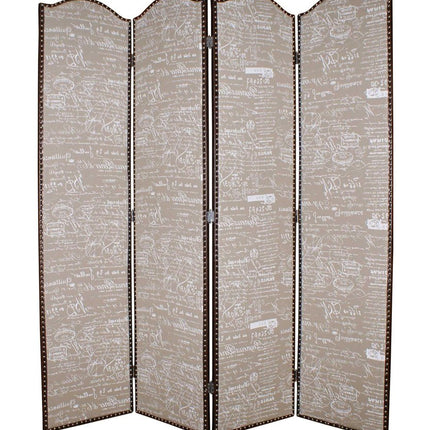 84" Tan Fabric Folding Four Panel Screen Room Divider HomeRoots