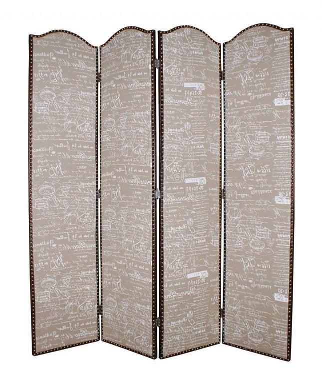 84" Tan Fabric Folding Four Panel Screen Room Divider HomeRoots