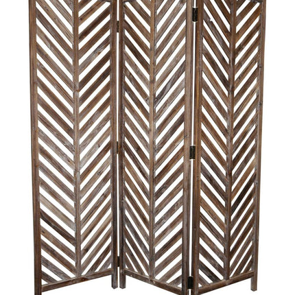 72" Brown Wood Folding Three Panel Screen Room Divider HomeRoots