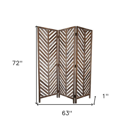 72" Brown Wood Folding Three Panel Screen Room Divider HomeRoots