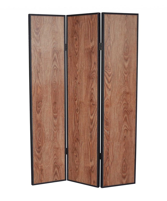 71" Brown Wood Folding Three Panel Screen Room Divider HomeRoots