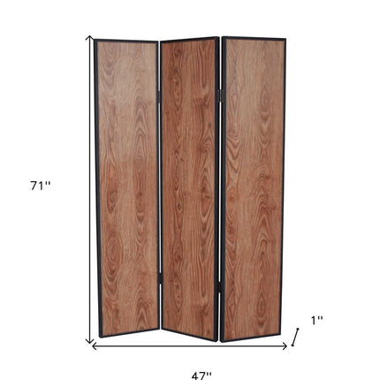 71" Brown Wood Folding Three Panel Screen Room Divider HomeRoots