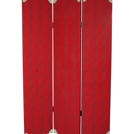 71" Red Wood Folding Three Panel Screen Room Divider HomeRoots