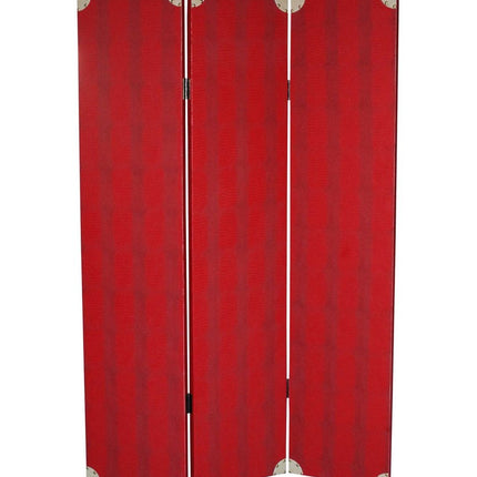 71" Red Wood Folding Three Panel Screen Room Divider HomeRoots
